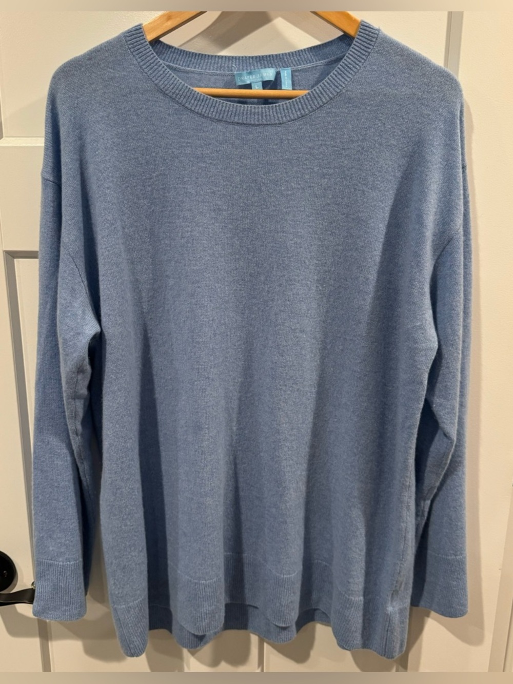 NWOT Draper James 100% cashmere Sky Blue Wide Sleeve Women’s Sweater Size Large